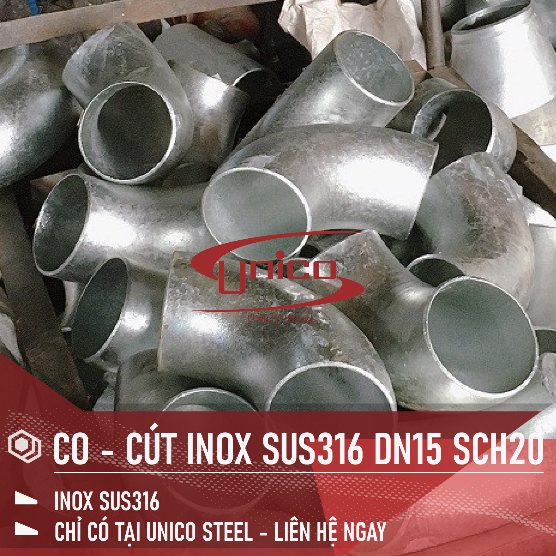 CO - CÚT INOX SUS316 SIZE DN15, ĐỘ DÀY SCH20 GIÁ TỐT