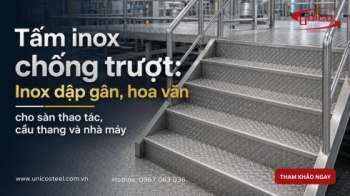 Tấm inox chống trượt: Inox dập gân, hoa văn cho sàn thao tác, cầu thang và nhà máy